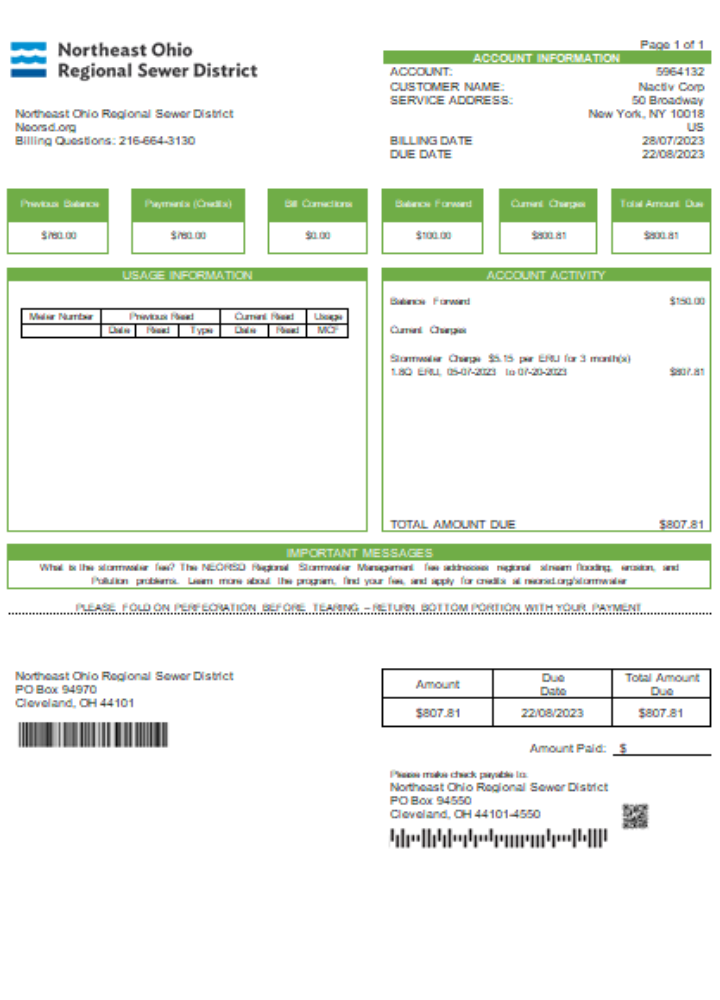 Northeast Ohio Regional Sewer Districtutility business bill, SCR PSD template